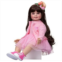 YIHANGG 60cm Girl Reborn Toddler Doll with 4 Teeth, 24inch Smile Reborn Baby Doll, Silicone Doll with Brown Hair Blue Eyes, Wearing Pink Clothes