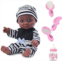 TUSALMO 10 Inch Black Baby Dolls with Accessories Set,Soft Black Baby Doll for 3+ Year Old Girls boy,Baby Toys for Birthday Gift (Black and White Stripe-First generation-YD-B30040)