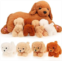 HyDren Nurturing Dog Stuffed Animal with Puppies, Soft Cuddly Golden Retriever Plush Toys for Girls Boys Plushy Nursing Mommy Dog with 4 Stuffed Baby Puppies for Birthday Party Favor Gift