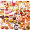 Sumind 100 Pieces Miniature Food Drinks Toys Mixed Pretend Foods for Dollhouse Kitchen Play Resin Mini Food for Adults Teenagers Doll House (Hamburger, Pizza, Cake, Bread)