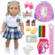 DOTVOSY Designed for American 18 inch Doll Accessories and Clothes School Supplies Set 21 Pcs for 18 Dolls Including Doll School Outfits Uniform, Backpack, Shoes, Pencil, Ruler, Et