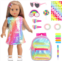 Unicorn Element 14 Pcs American 18 Inch Girl Doll Accessories School Supplies Set - Doll Backpack School Supplies Sunglasses and Other Stuff for My Our Life Generation Doll Accesso
