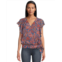 Womens Liverpool Los Angeles Short Sleeve Ruffle Sleeve Draped Front Woven Blouse