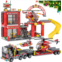 WishaLife City Fire Station Toy Building Set, with Fire Rescue Transport Truck Toy, Helicopter, Pretend Play Toy Gift Idea for Kids Boys Girls Age 6+