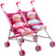 HUSHLILY Double Doll Stroller for Twin Baby Dolls - Toy Stroller for Toddlers 3 Years and up, Pink & Black Polka Dots Design for Kids