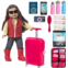 Beverly Hills Doll Collection 18 Inch Doll Accessories Play Travel Set - 16 Pcs Suitcase Luggage Carrier with Sunglasses, Passport, Tickets, Camera, and More, Doll Not Included