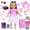 DOTVOSY 29 Pcs American 18 Inch Doll Clothes and Accessories Travel Suitcase Set Designed for 18 Dolls Including Pillow, Sunglasses, Camera, Passport, Phone, Laptop etc