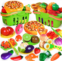 BAODLON 100 PCS Cutting Play Food Toy for Kids Kitchen, Pretend Food Kitchen Toys Accessories with 2 Baskets, Fake Food/Fruit/Vegetable, Christmas Birthday Gifts for 2 3 4 5 Years Old Todd