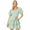 Womens English Factory Crinkled Floral Linen Smocked Tiered Mini Dress