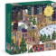 Galison Sparkling City - 1000 Piece Foil Puzzle with Illustrations of Colorful Merriments in The City with Gold Foil Accents