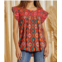 Savanna Jane aztec embroidered flutter sleeve top in multi color