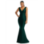 Cynthia & Sahar shirred shoulder stretch satin mermaid dress with slight train