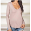 Bobi essential long sleeve v neck curved hem tee in taupe