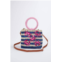 ETHNiQUE shelly embroidered raffia cross-body wristlet bag in blue/pink