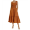 Aureum smocked midi dress in terracotta