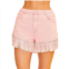 Main Strip frayed rhinestone denim shorts in pink