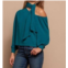 Red haute one shoulder tie neck top in teal