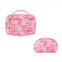 Mattel barbie 2-piece travel cosmetic case set pink all-over logo design with dual zipper pulls