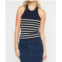 Entro striped ribbed knit tank top in navy / blue