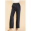 SKIES ARE BLUE satin elastic waist straight leg pant in black