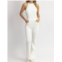 Peach Love alia halterneck zippered denim jumpsuit in white