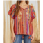 Savanna Jane stripe embroidered tassel tie top in multi color