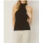 Entro solid ribbed mock neck top in black