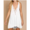 POL willa lace trim deep v-neck tunic in off-white