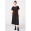 Stateside poplin short sleeve open back midi dress in black