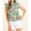 THML smocked neck floral print top in multi