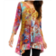 Adore v neck tunic with buttons in bright butterfly print