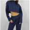 NIA boxy cropped button down midnight top in dark blue