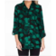 Multiples roll tab long sleeve button front hi-lo circle clip jacq knit shirt in emerald