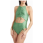 Andrea Iyamah daho ruched cutout metallic swimsuit in leaf green