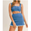 MABLE crochet crop top and skirt set in blue