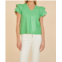 DOLCE CABO faux leather flutter sleeve blouse in kelly green