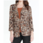 Multiples tucked cuff 3/4 sleeve lapel front crinkle woven jacket in brown