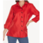 Multiples turn-up cuff 3/4 sleeve button front & back woven shirt in ruby red