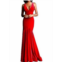 JOVANI velvet open back long dress in red