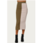 ENDLESS BLU. colorblocked ribbed-knit midi skirt in olive ecru