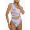 SOAH gaia retro ribbed cutout one-piece swimsuit in pastel shapes
