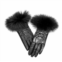 Mitchie metallic puffer gloves w/ fox trim in black