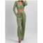 LE LIS checked + knit flare pant set in olive
