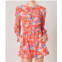 SUGARLIPS by the bay tropical print long sleeve romper in red multi floral print