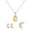 Classicharms frosted and matted texture two tone pendant necklace, earrings and ring set