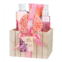 Freida and Joe pink peony fragrance bath & body spa gift set in natural wood plant box