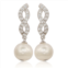 Suzy Levian sterling silver pearl & white sapphire dangle earrings