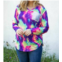Lucky & Blessed tie dye v neck sequin pocket bright colors top in multi