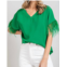 Ee:some feather vneck short sleeve top in kelly green