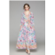 Kaimilan pink & flower print day a-line v-neck long sleeve tea dress